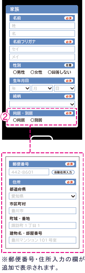 家族情報入力画面